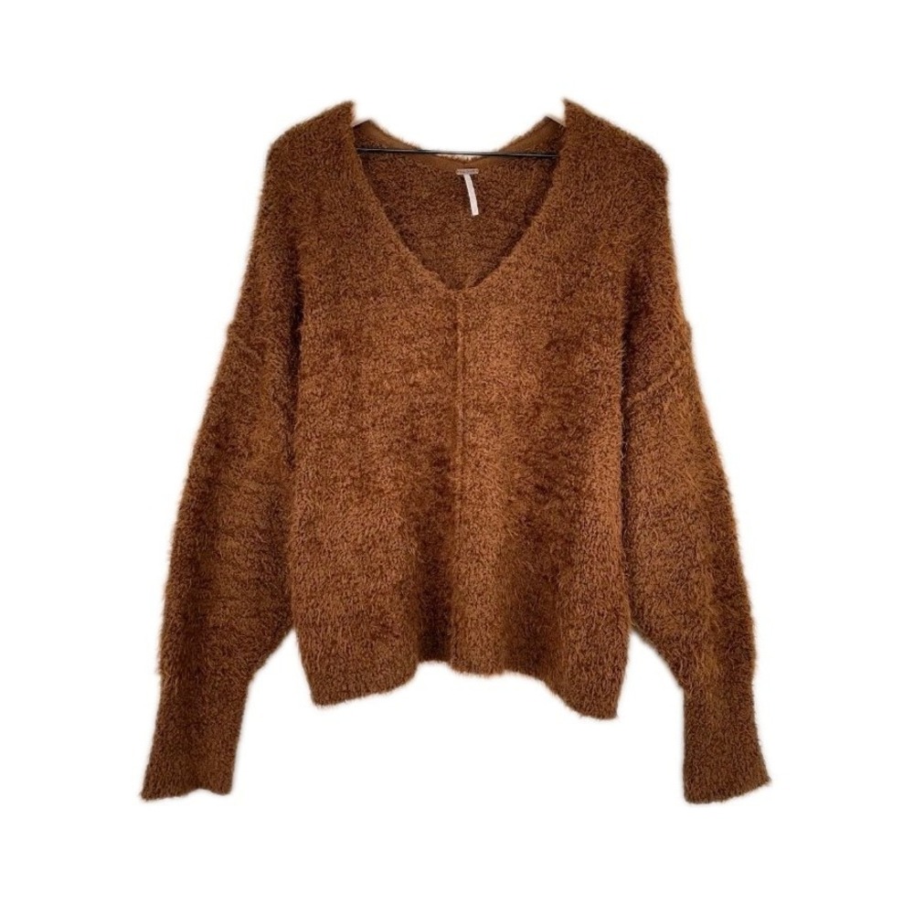 Free People Sweater Women's Icing V Neck Fuzzy Super Soft Cozy Pullover Size M